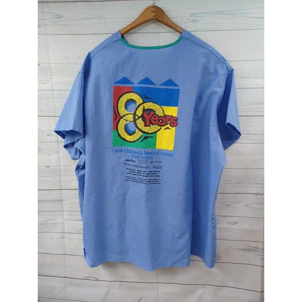 Cooks Childrens Hospital 80th Anniversary Scrubs Womens 4X V Neck Blue